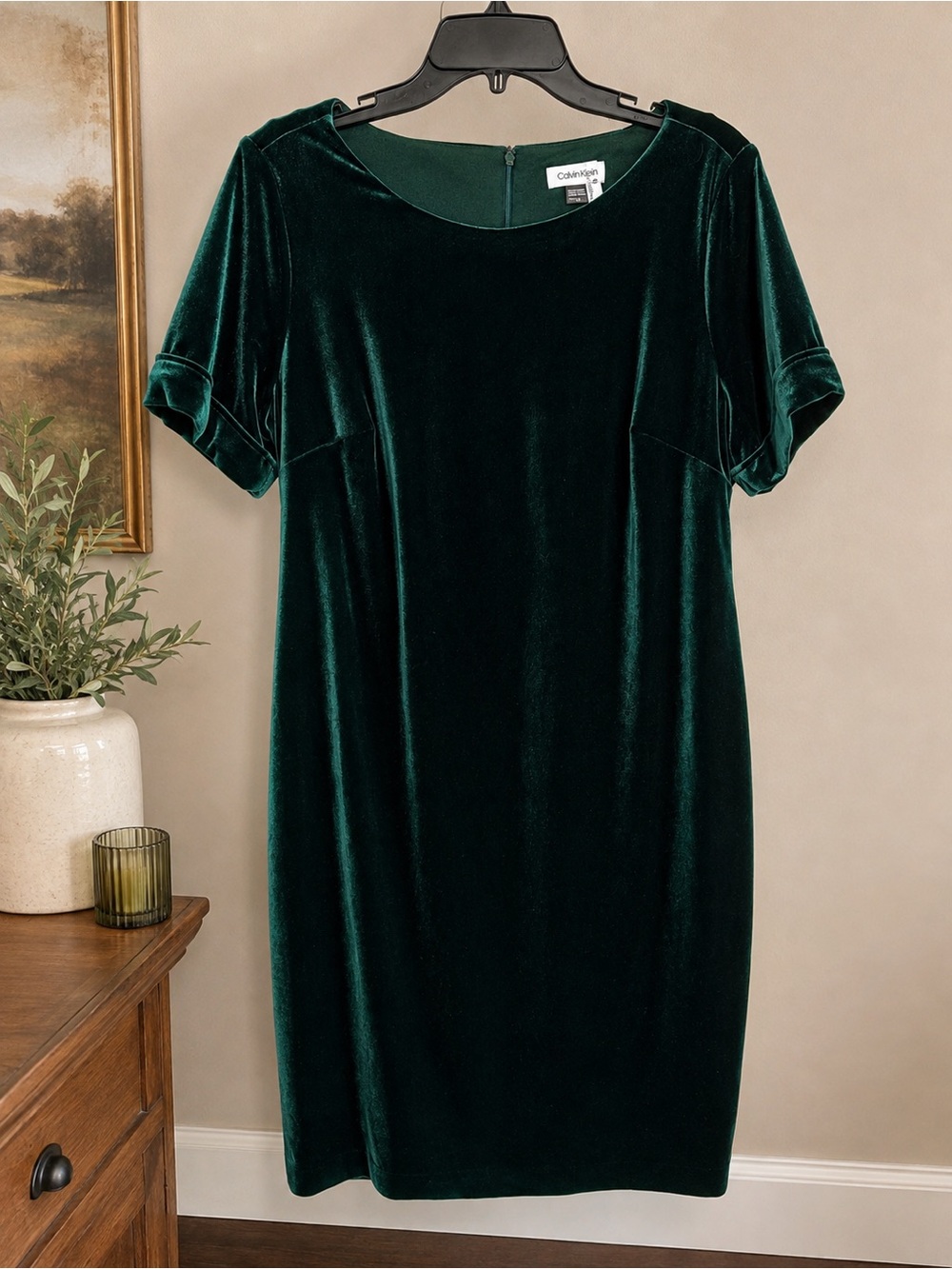 Calvin Klein Emerald Green Velvet Midi Dress